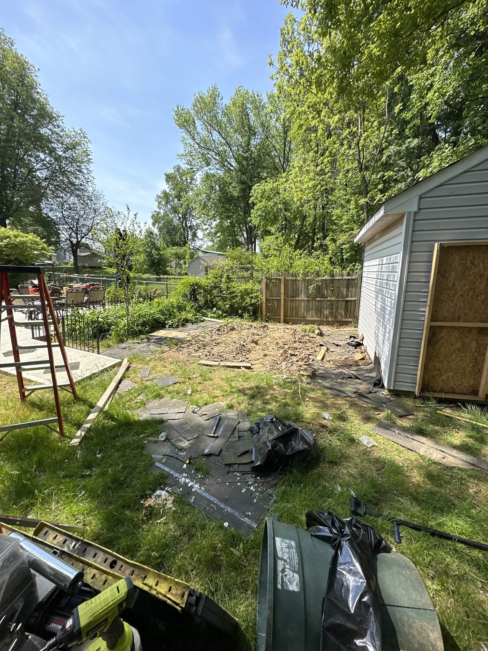 Backyard site before custom pool house build, old shed and debris cleared, Monmouth County NJ