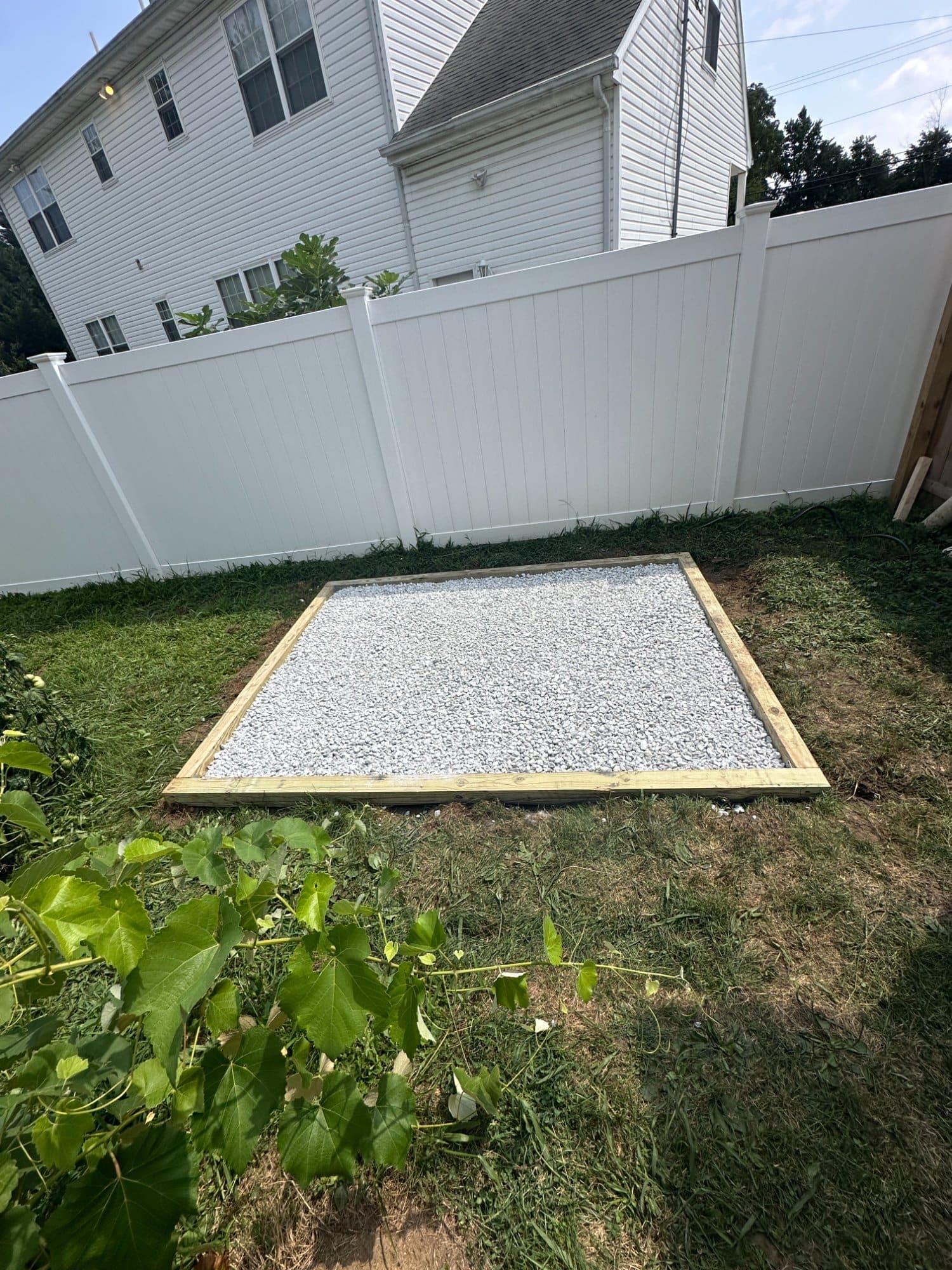 Level shed foundation installation in Central NJ